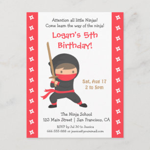 Ninja with Katana Kids Birthday Party Invitations