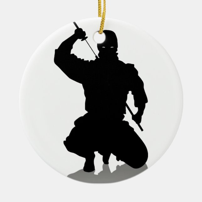 Ninja with Sword Ceramic Tree Decoration (Front)