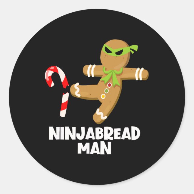 Ninjabread man fun ginja kicking candy cane christ classic round sticker (Front)