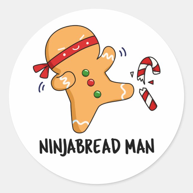 Ninjabread Man Funny Gingerbread Pun  Classic Round Sticker (Front)