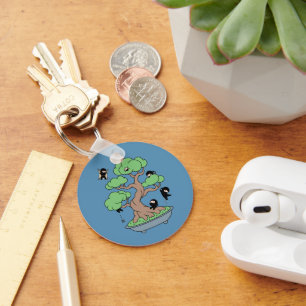 Ninjas in Bonsai Tree on Blue Key Ring
