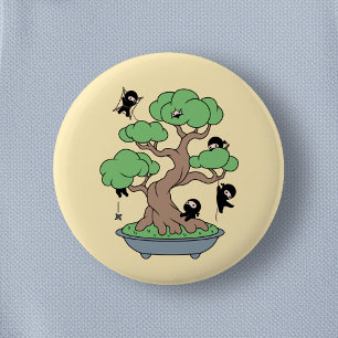 Ninjas in Bonsai Tree on Yellow 6 Cm Round Badge