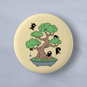 Ninjas in Bonsai Tree on Yellow 6 Cm Round Badge