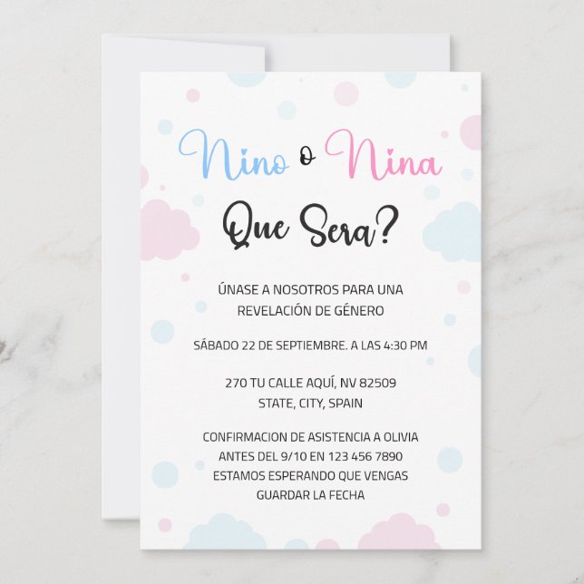 Nino o Nina Gender Reveal Invitation (Front)