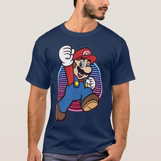 Nintendo Super Mario Neon Power Jump Hero funny fr T-Shirt (Front)