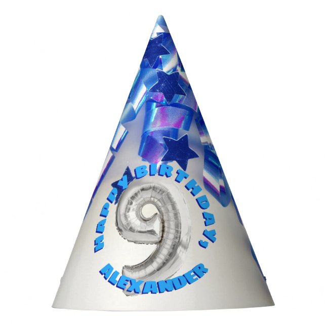 Ninth Birthday Boys Nine Years Old Party Party Hat (Front)