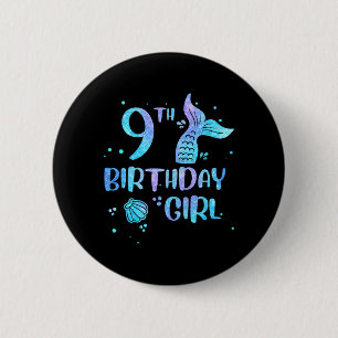 Ninth Birthday Girl Mermaid 9th Toddlers Back to 6 Cm Round Badge