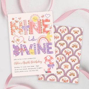 Ninth Birthday Party Girl, Nine is Divine Birthday Invitation