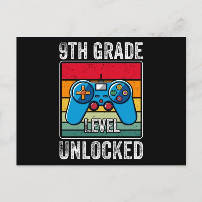 Ninth Grade Level Unlocked Video Game Student Gift Postcard (Front)