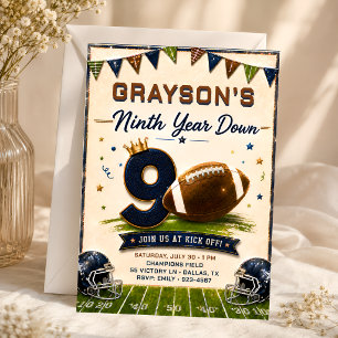 Ninth Year Down Football Birthday Invitation