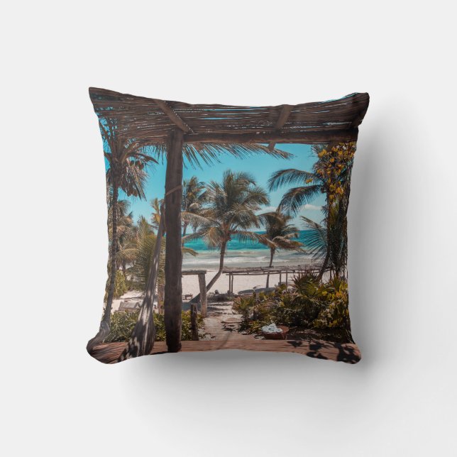 Nipa hut under coconut palm trees cushion (Front)