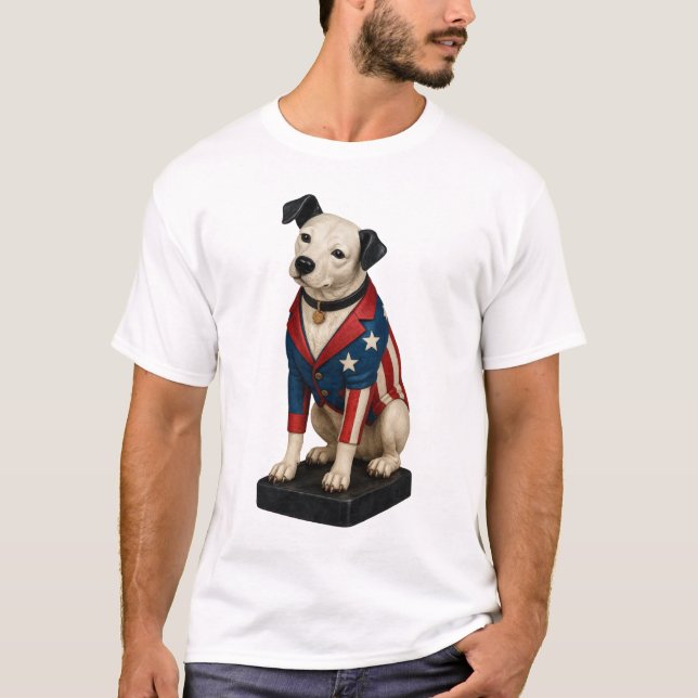 Nipper RCA Victor Dog Art in American Flag Blazer T-Shirt (Front)