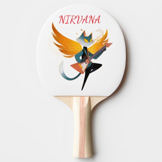 Nirvana Cat with Guitar & Wings – Table Tennis Pad Ping Pong Paddle (Front)