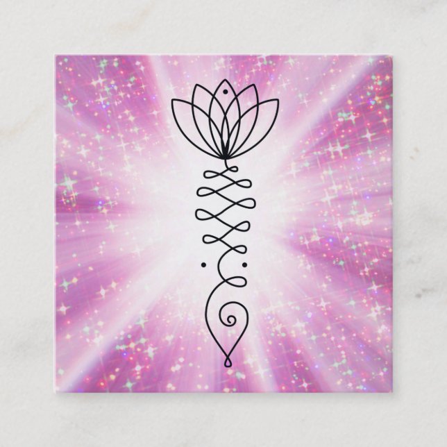 *~* Nirvana Heart Lotus Glitter Rays Yoga Reiki Square Business Card (Front)