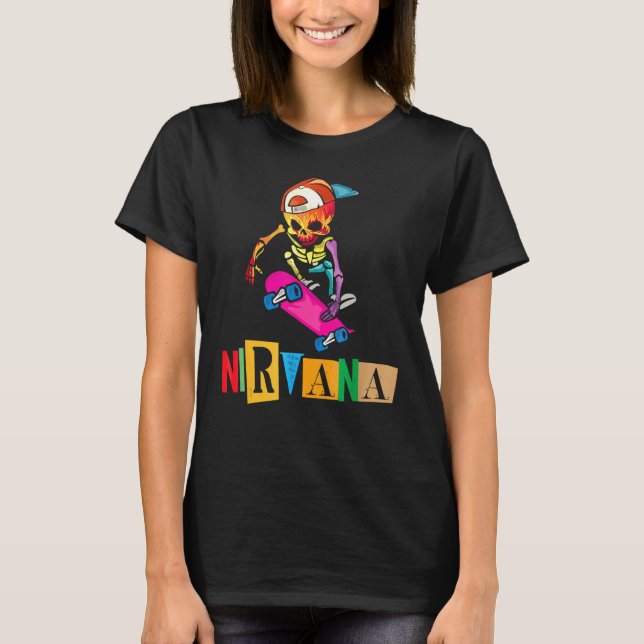 Nirvana Skateboard Skelton T-Shirt (Front)