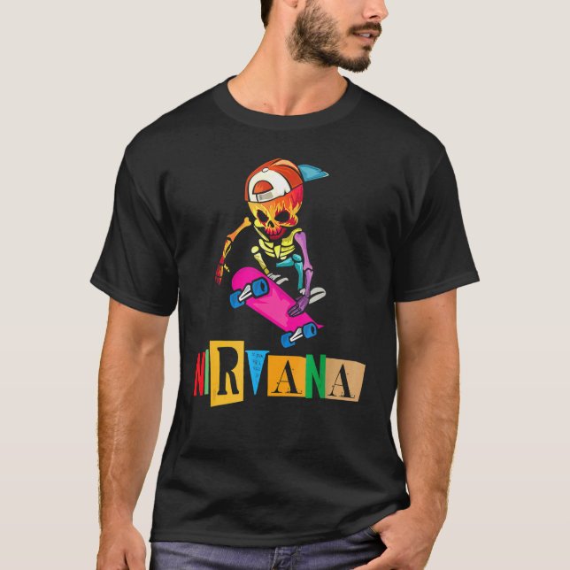 Nirvana Skateboard Skelton T-Shirt (Front)