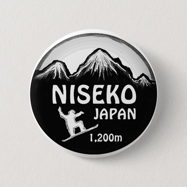 Niseko Japan black white snowboard art button (Front)