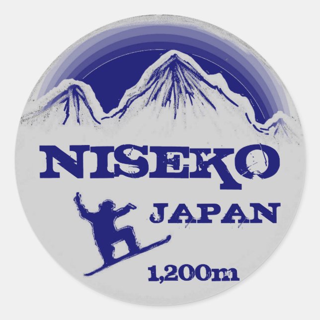 Niseko Japan blue snowboard art souvenir stickers (Front)