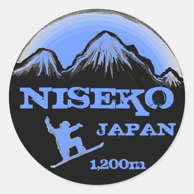 Niseko Japan blue snowboard souvenir stickers (Front)