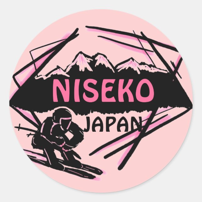Niseko Japan pink ski logo art stickers (Front)
