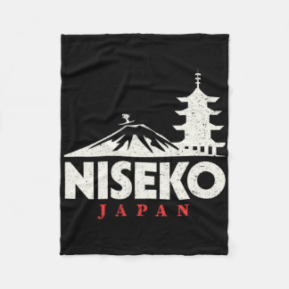 Niseko Japan Ski Resort Retro Skiing Snowboarding  Fleece Blanket