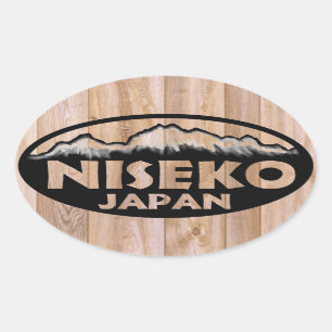 Niseko Japan wooden oval stickers