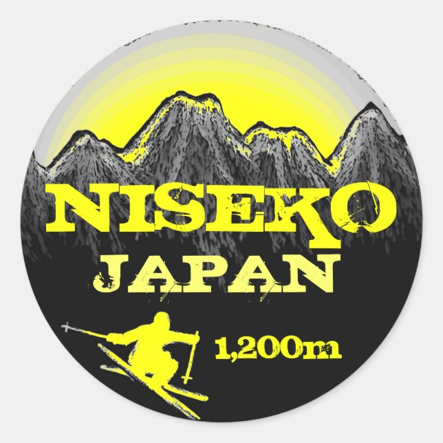 Niseko Japan yellow ski art stickers (Front)