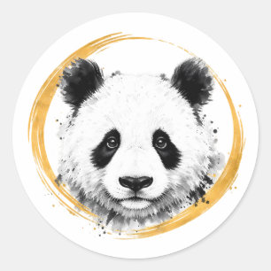 Nishiki Series - Gold Sumi-e Gazing Panda Classic Round Sticker