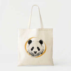 Nishiki Series - Gold Sumi-e Gazing Panda Tote Bag
