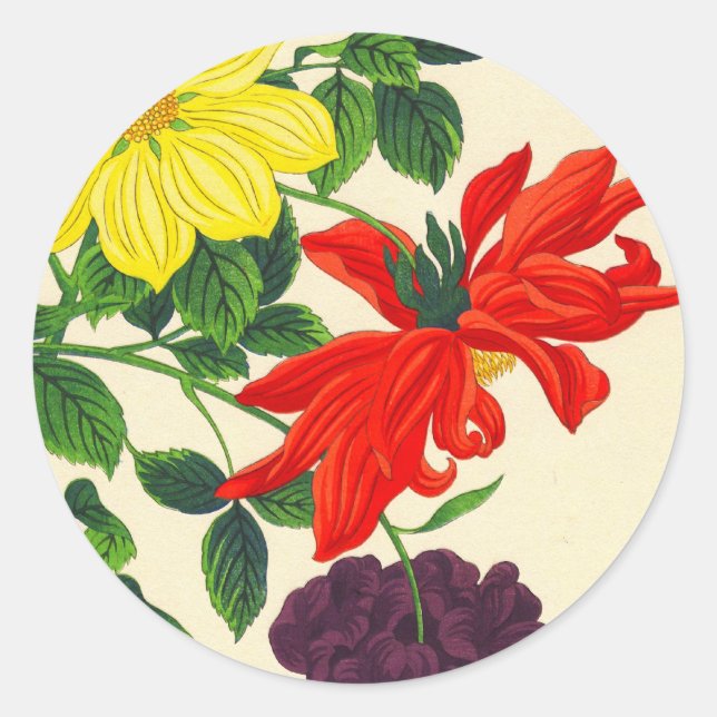 Nishimura Hodo Dahlias oriental japanese flowers Classic Round Sticker (Front)