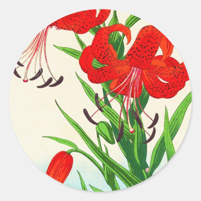 Nishimura Hodo Tiger Lilies shin hanga flowers Classic Round Sticker (Front)