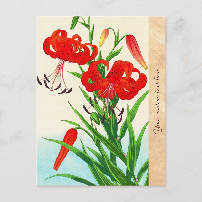 Nishimura Hodo Tiger Lilies shin hanga flowers Postcard (Front)