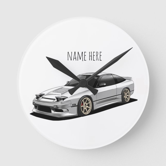 nissan 240sx hand drawn artwork  round clock (Front)