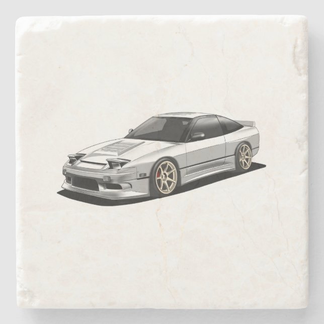 nissan 240sx hand drawn artwork  stone coaster (Front)