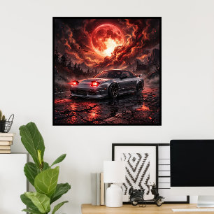 Nissan 240SX Under a Crimson Moon Poster