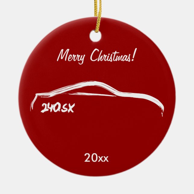 Nissan 240SX white silhouette Ceramic Tree Decoration (Front)