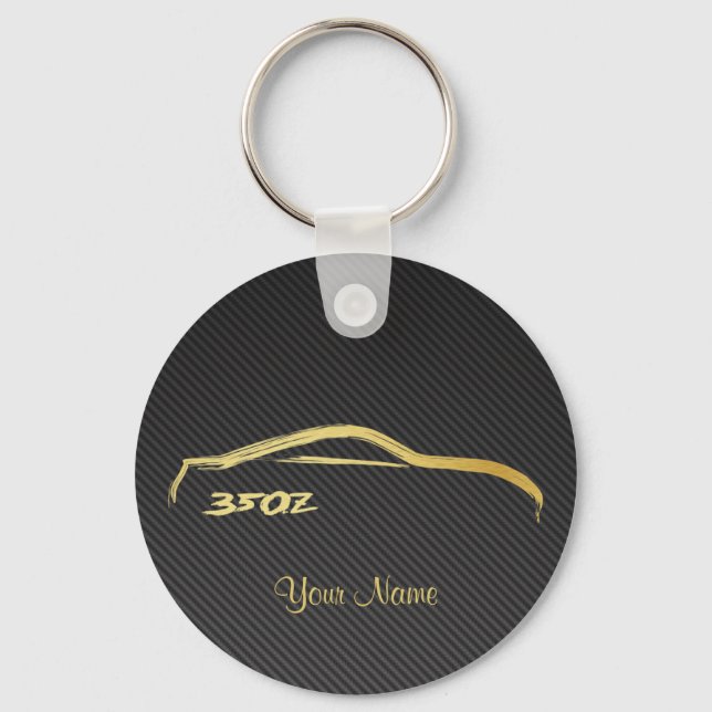 Nissan 350Z Gold Brush stroke Logo w/ faux carbon Key Ring (Front)