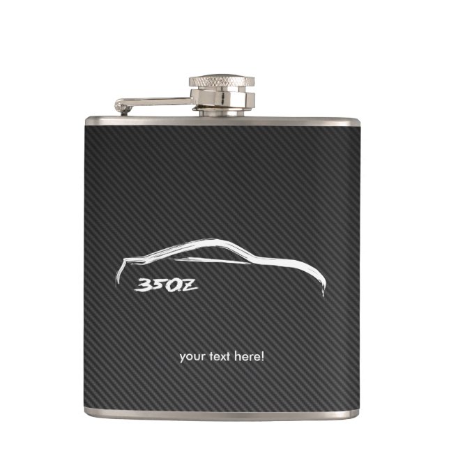 Nissan 350Z on faux carbon fibre Hip Flask (Front)