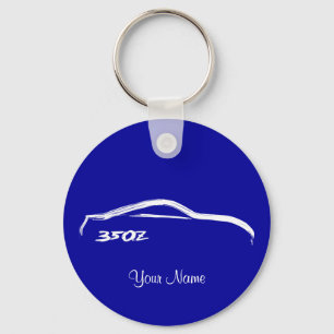 Nissan 350Z White Brush stroke Logo on Blue Key Ring