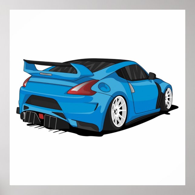 Nissan 370z blue with white rims poster (Front)