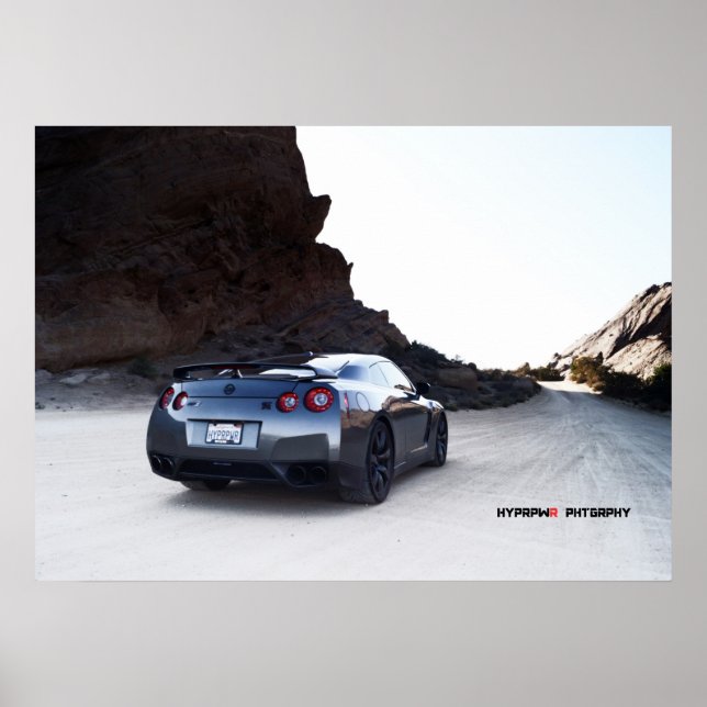 Nissan GT-R R35 in a Desert Basin Poster (Front)