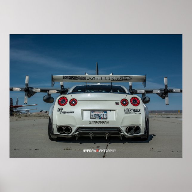 Nissan GT-R R35 LibertyWalk Widebody with Plane Poster (Front)