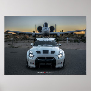 Nissan GT-R R35 LibertyWalk Widebody with Plane Poster