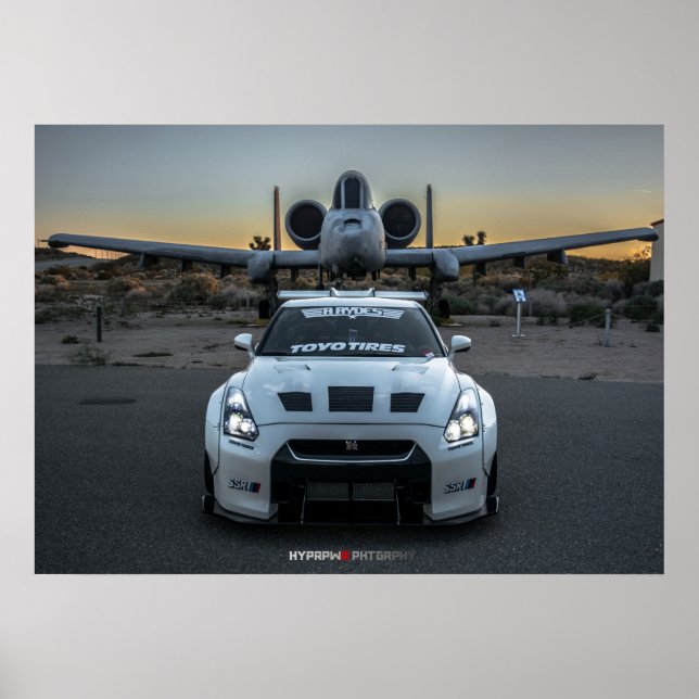 Nissan GT-R R35 LibertyWalk Widebody with Plane Poster (Front)