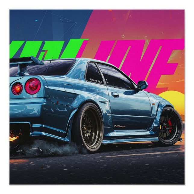 Nissan Skyline GTR R34 Poster – Bayside Blue (Front)
