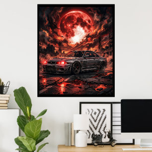 Nissan Skyline R33 Under The Crimson Moon Poster