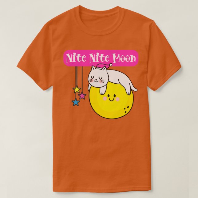 Nite Nite Moon Sleeping Cat on Moon T-Shirt (Design Front)