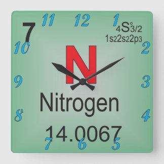 Nitrogen Individual Element of the Periodic Table Square Wall Clock