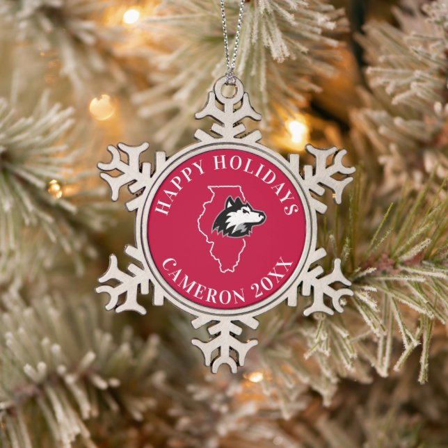 NIU Huskies State Love Snowflake Pewter Christmas Ornament (Tree)