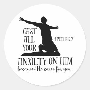 NIV 1 Peter 5:7 Cast All your Anxiety on Him Bible Classic Round Sticker